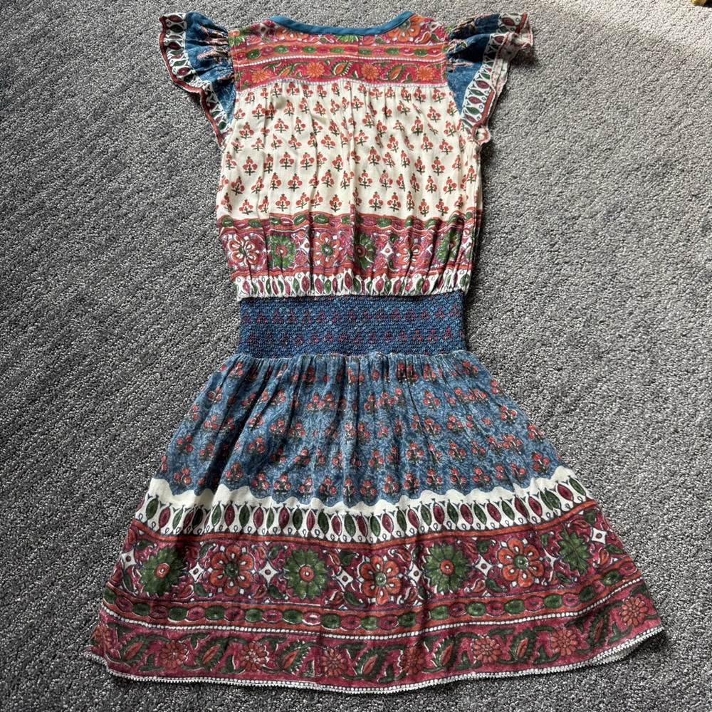 Faherty Bemini Smocked Waist Sz XS Flutter Mini Dress Boho Chic Kapu Beach Print - Picture 3 of 11